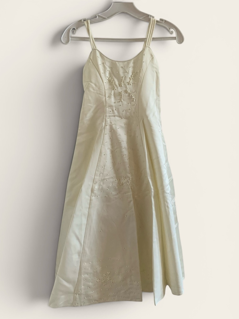 Girls Cream Satin Embellished Dress with shoulder wrap
